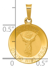 Polished And Satin Hollow Yo Reinare Divino Nino Jesus Words Round Medal Charm Pendant in Real 14k Yellow Gold