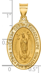 Nuestra Sra De Guadalupe Ruega Por Nosotros Words Oval Medal Charm Pendant in Real 14k Yellow Gold