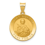 Saint Agatha Pray For Us Words Round Medal Charm Pendant in Real 14k Yellow Gold