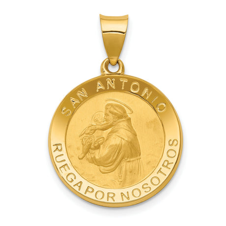 Hollow San Antonio Ruega Por Nosotros Spanish Words Charm Pendant in Real 14k Yellow Gold