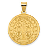 Saint Benedict May We Be Strengthened In Our Hour Of Death Words Charm Pendant in Real 14k Yellow Gold