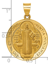 Saint Benedict May We Be Strengthened In Our Hour Of Death Words Charm Pendant in Real 14k Yellow Gold