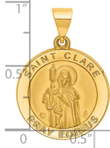 Saint Clare Pray For Us Words Round Medal Charm Pendant in Real 14k Yellow Gold