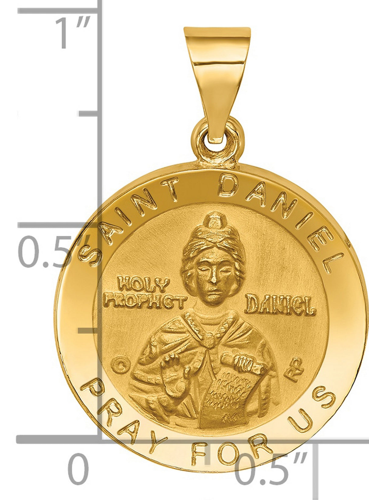 Holy Prophet Saint Daniel Pray For Us Words Round Medal Charm Pendant in Real 14k Yellow Gold