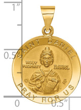 Holy Prophet Saint Daniel Pray For Us Words Round Medal Charm Pendant in Real 14k Yellow Gold