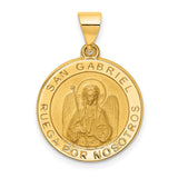 Hollow San Gabriel Ruega Por Nosotros Words Round Medal Charm Pendant in Real 14k Yellow Gold