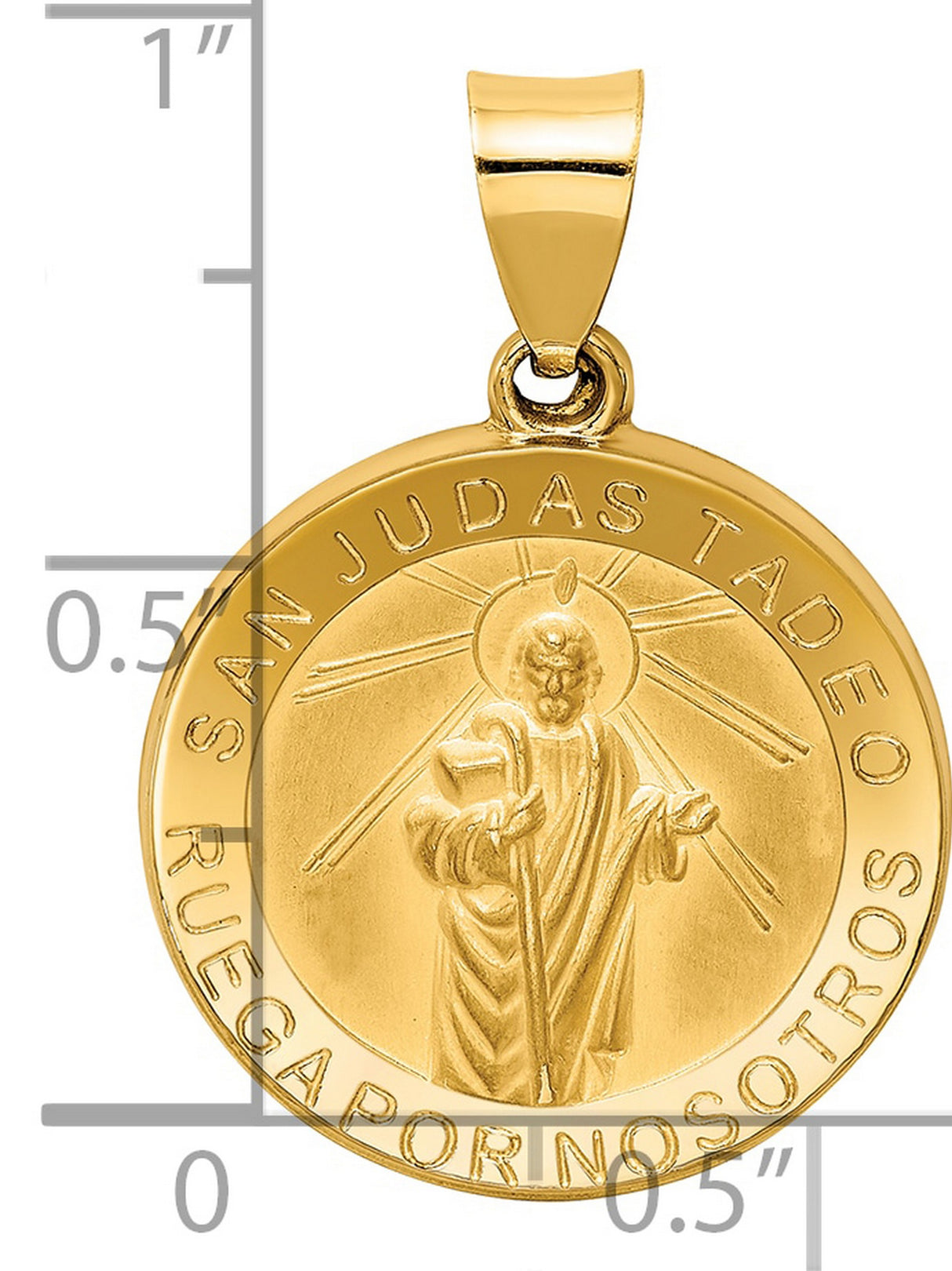 San Judas Tadeo Ruega Por Nosotros Spanish Words Medal Charm Pendant in Real 14k Yellow Gold