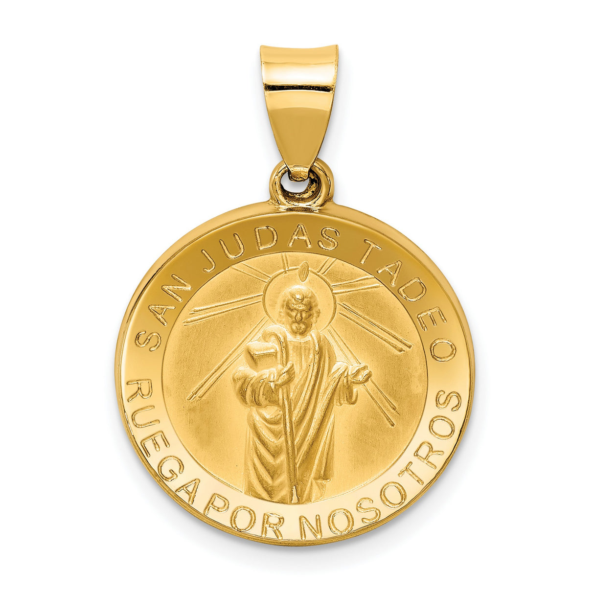 San Judas Tadeo Ruega Por Nosotros Spanish Words Medal Charm Pendant in Real 14k Yellow Gold