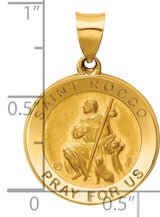 Saint Rocco Pray For Us Words Round Medal Charm Pendant in Real 14k Yellow Gold