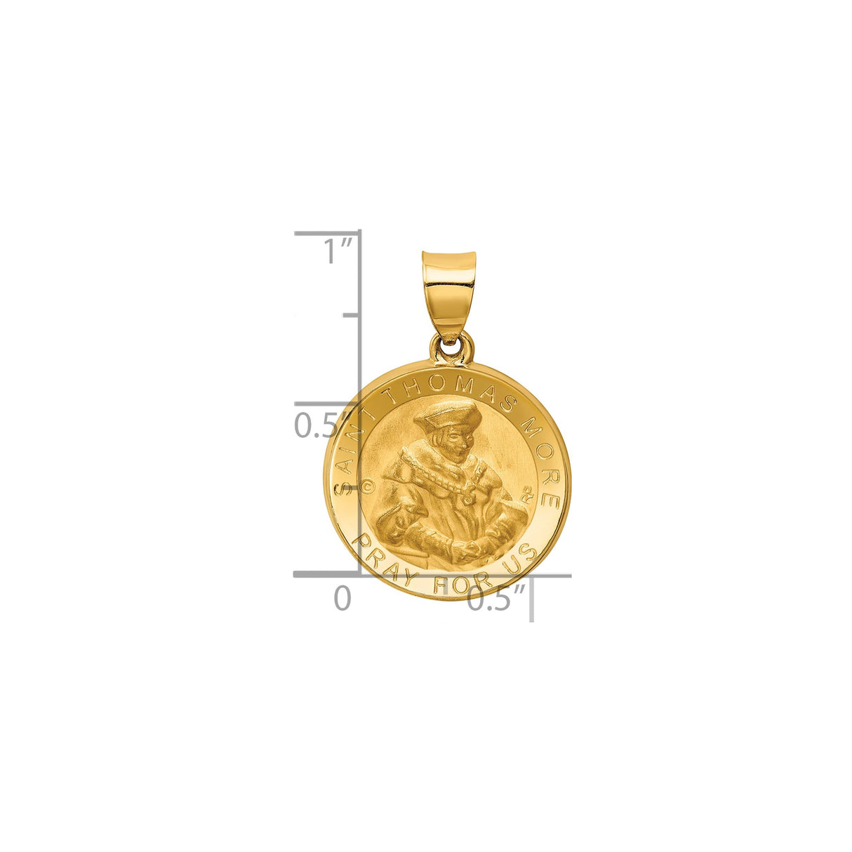 14k Yellow Gold Saint Thomas More Pendant, Catholic Religious Medal with Pray for Us Engraving