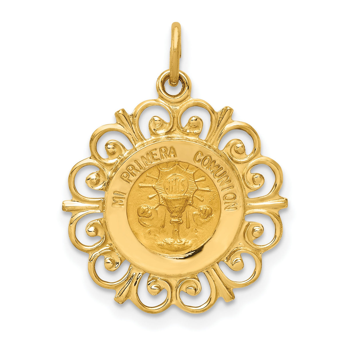 14k Yellow Gold Mi Primera Comunion Pendant with Chalice and IHS Symbol