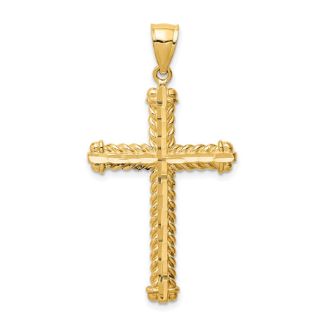 Diamond-cut Cross Charm Pendant in Real 14k Yellow Gold