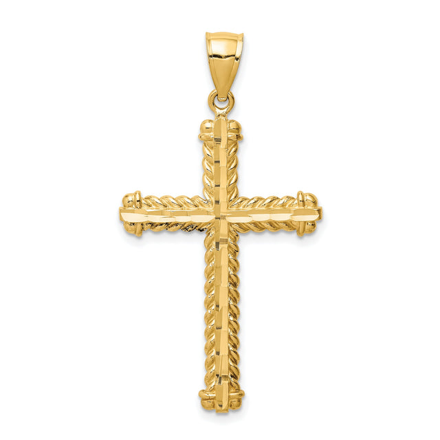 Diamond-cut Cross Charm Pendant in Real 14k Yellow Gold