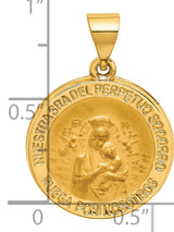 Nuestra Sradel Perpetuo Socorro Ruega Por Nosotros Round Charm Pendant in Real 14k Yellow Gold