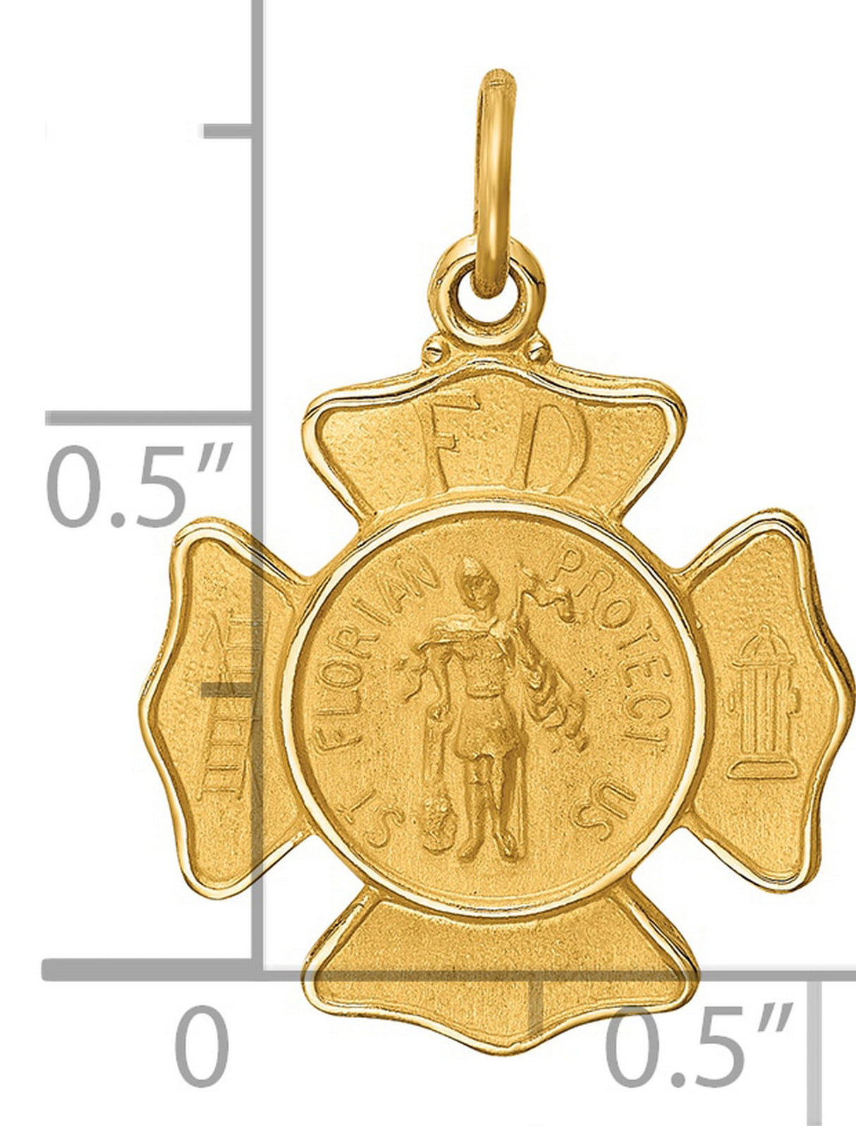 Solid Saint Florian Protect Us Words Fireman Badge Shaped Charm Pendant in Real 14k Yellow Gold