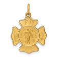 Solid Saint Florian Protect Us Words Fireman Badge Shaped Charm Pendant in Real 14k Yellow Gold