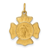 Solid Saint Florian Protect Us Words Fireman Badge Shaped Charm Pendant in Real 14k Yellow Gold