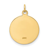 Solid Saint Florian Protect Us Words Round Charm Pendant in Real 14k Yellow Gold