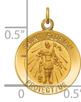 Solid Saint Florian Protect Us Words Round Charm Pendant in Real 14k Yellow Gold