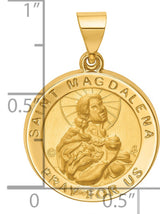 Saint Magdalena Pray For Us Words Round Medal Charm Pendant in Real 14k Yellow Gold