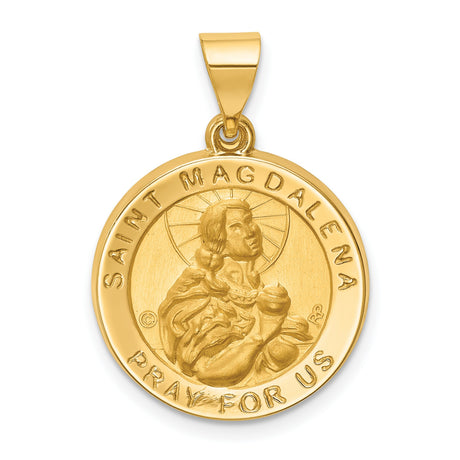 Saint Magdalena Pray For Us Words Round Medal Charm Pendant in Real 14k Yellow Gold