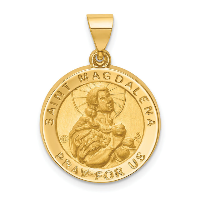 Saint Magdalena Pray For Us Words Round Medal Charm Pendant in Real 14k Yellow Gold