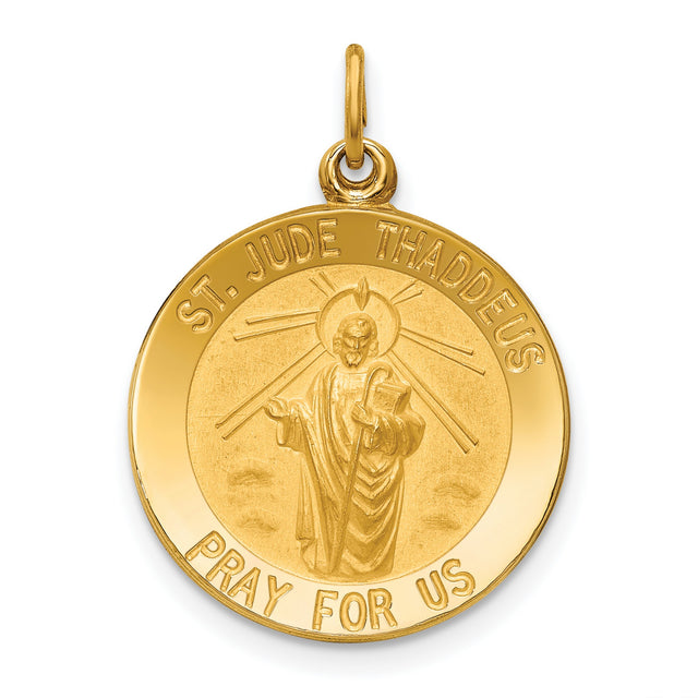 Solid Saint Jude Thaddeus Pray For Us Words Charm Pendant in Real 14k Yellow Gold