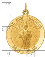 Solid Saint Jude Thaddeus Pray For Us Words Round Charm Pendant in Real 14k Yellow Gold