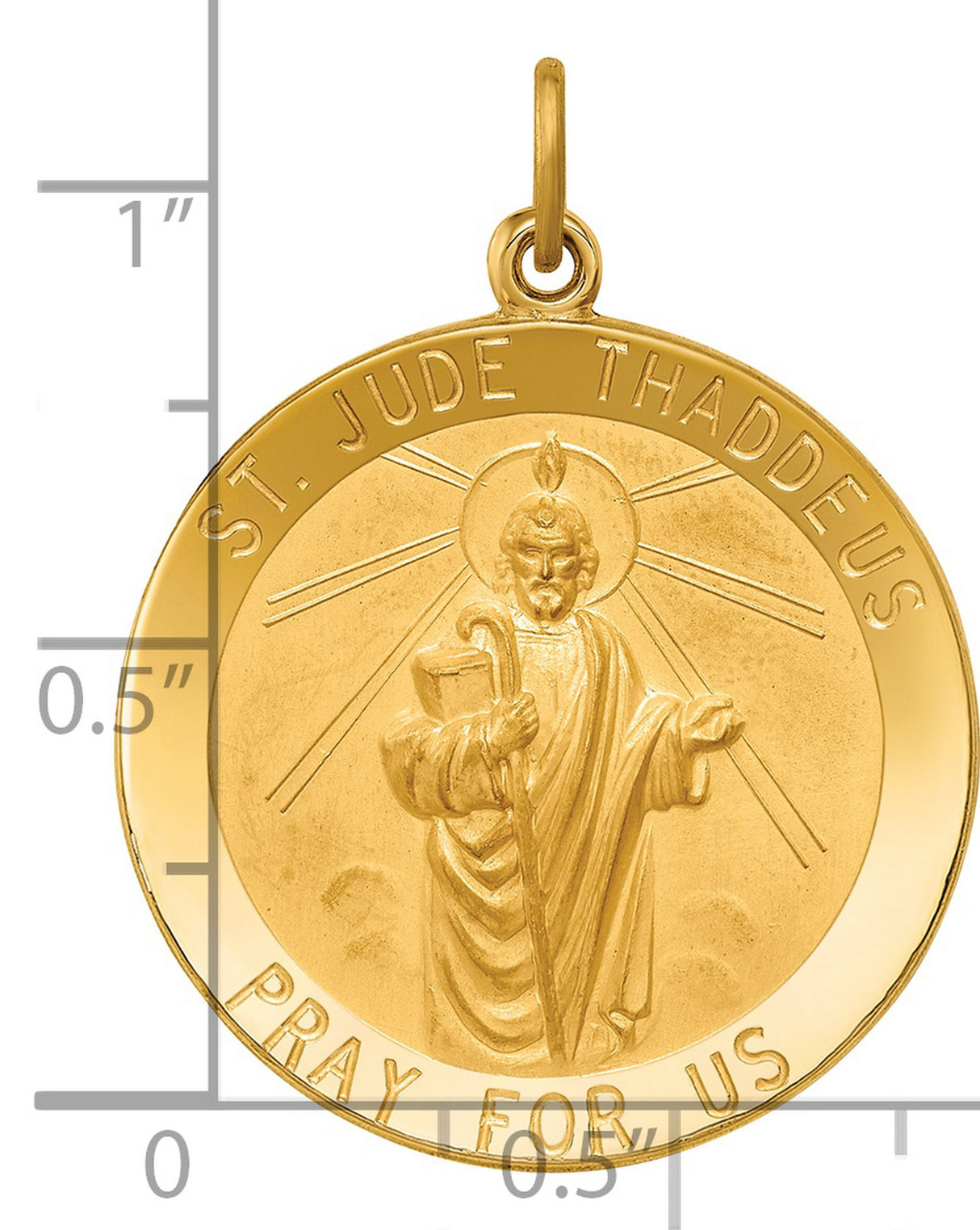 Solid Saint Jude Thaddeus Pray For Us Words Round Charm Pendant in Real 14k Yellow Gold