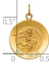 Satin Finish Pray For Us Words Saint Michael Medal Charm Pendant in Real 14k Yellow Gold