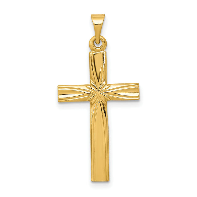 Engravable Latin Cross Charm Pendant in Real 14k Yellow Gold