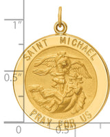 Pray For Us Saint Michael Words Round Medal Charm Pendant in Real 14k Yellow Gold