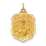 Solid Protect Us Saint Michael Words Police Badge Shaped Medal Charm Pendant in Real 14k Yellow Gold