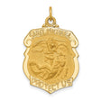 Solid Protect Us Words Saint Michael Police Badge Shaped Medal Charm Pendant in Real 14k Yellow Gold