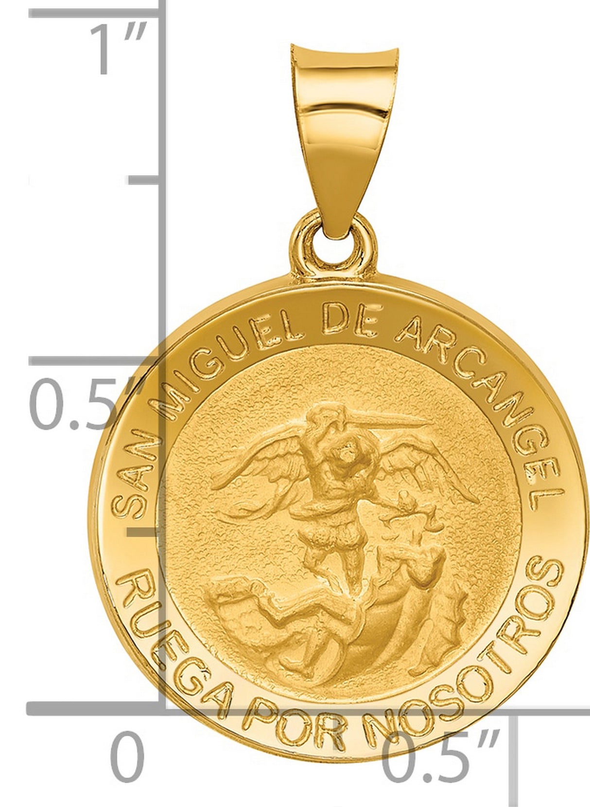 San Miguel De Arcangel Ruega Por Nosotros Round Medal Charm Pendant in Real 14k Yellow Gold