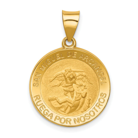 San Miguel De Arcangel Ruega Por Nosotros Round Medal Charm Pendant in Real 14k Yellow Gold