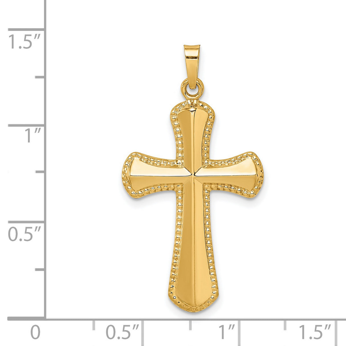 Hollow Polished Beaded Edge Cross Charm Pendant in Real 14k Yellow Gold