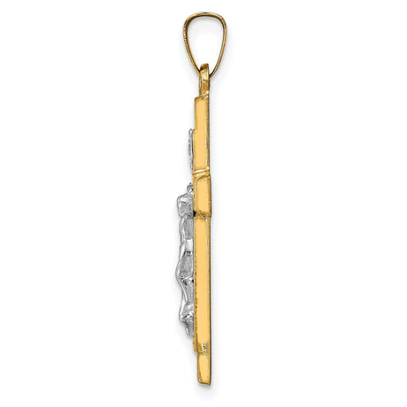 14k Two-Tone Gold Crucifix Pendant, Textured Latin Cross with INRI Jesus Symbol