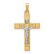 Hollow Polished Textured Latin Crucifix Charm Pendant in Real 14k Multi-Tone Gold