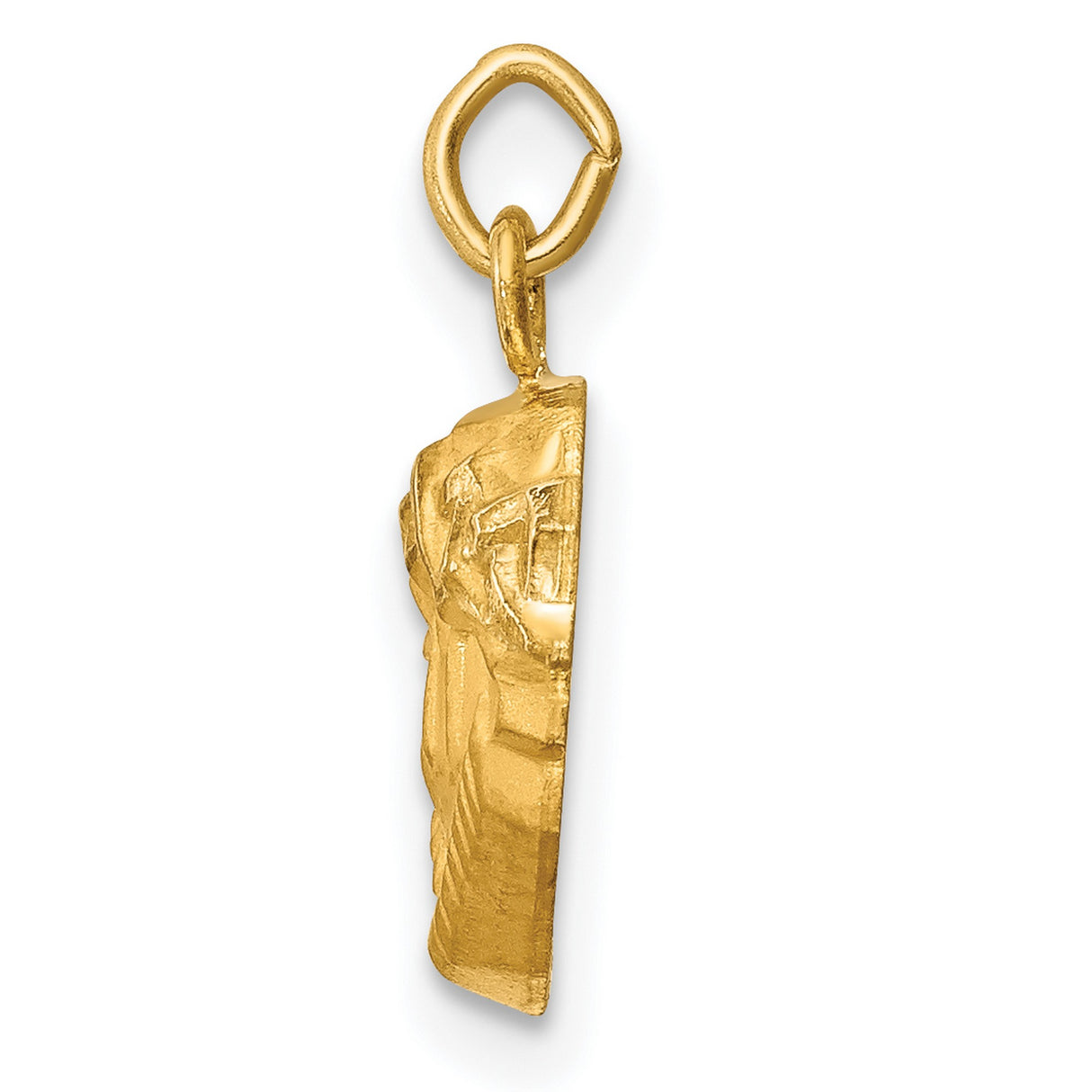 Hollow Face of Jesus with Beard and Crown Charm Pendant in Real 14k Yellow Gold