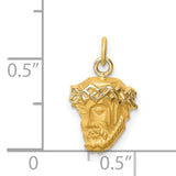 Hollow Face of Jesus with Beard and Crown Charm Pendant in Real 14k Yellow Gold