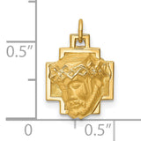 Hollow Face Of Jesus Crown of Thorns Cross Charm Pendant in Real 14k Yellow Gold