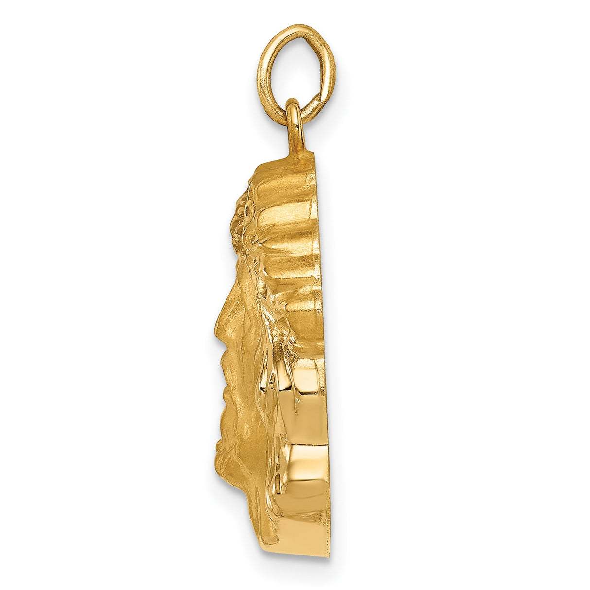 Polished Face of Jesus with Crown Charm Pendant in Real 14k Yellow Gold