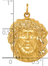 Polished Face of Jesus with Crown Charm Pendant in Real 14k Yellow Gold