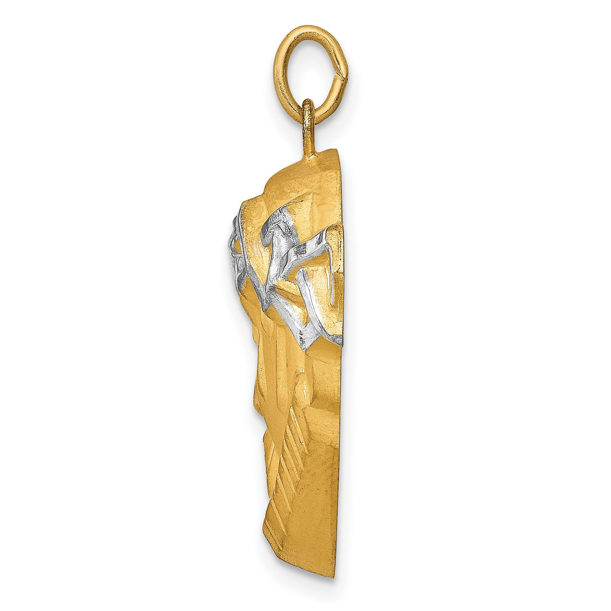 Hollow Face of Jesus with Beard and Crown Charm Pendant in Real 14k Multi-Tone Gold