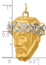 Hollow Face of Jesus with Beard and Crown Charm Pendant in Real 14k Multi-Tone Gold