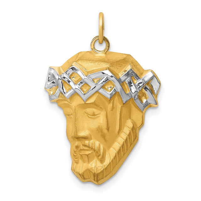 Hollow Face of Jesus with Beard and Crown Charm Pendant in Real 14k Multi-Tone Gold