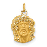 14k Yellow Gold Jesus Head Pendant with Crown of Thorns, Religious Charm for Men and Women