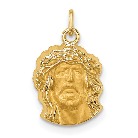 Polished Face of Jesus with Crown Charm Pendant in Real 14k Yellow Gold