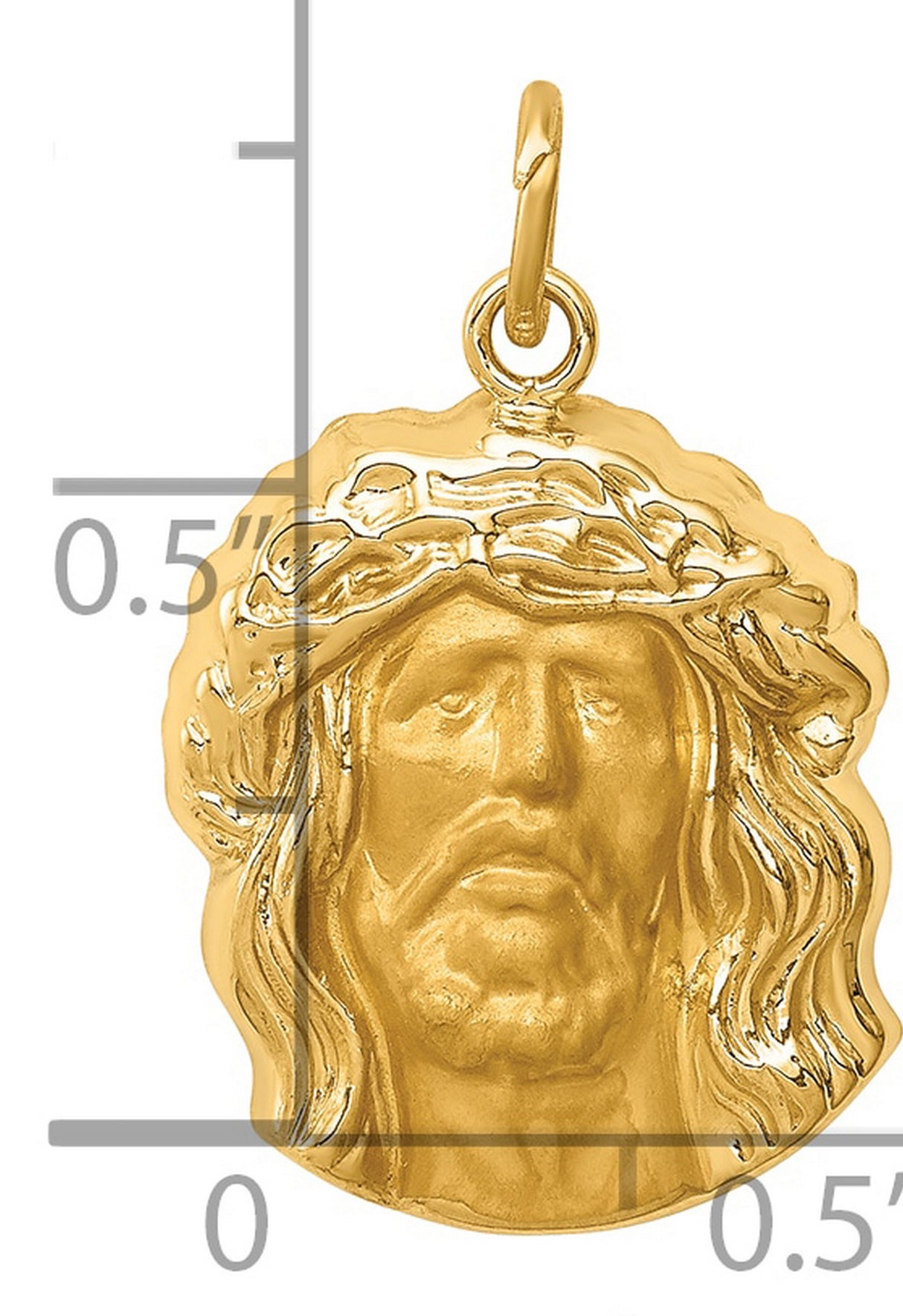 Polished Face of Jesus with Crown Charm Pendant in Real 14k Yellow Gold